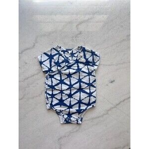 Aden + Anais Short Sleeve Kimono Bodysuit Blue Tie-Dye Shibori 3-6 Months